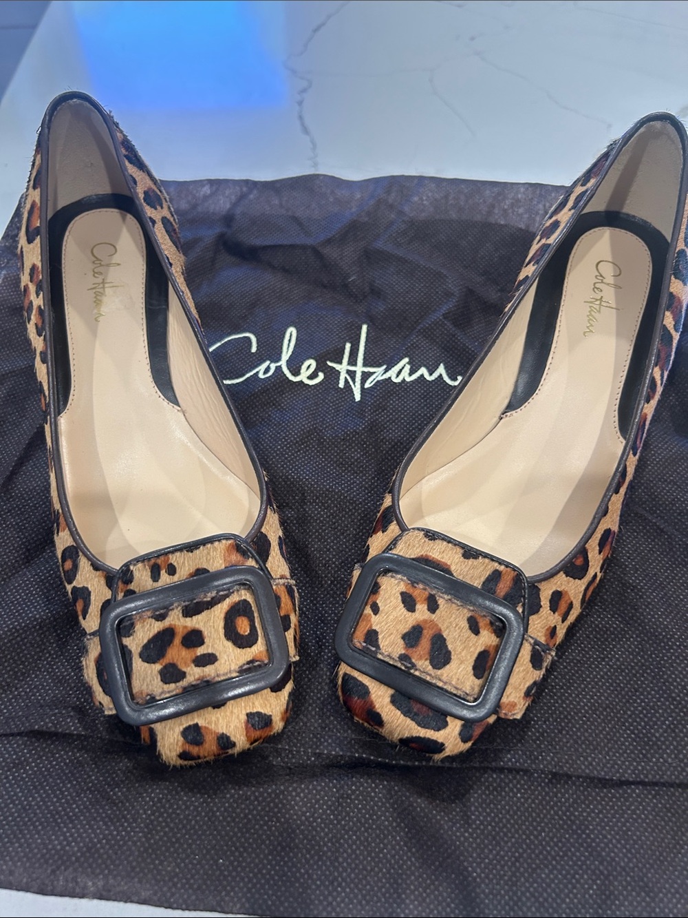 Cole Haan Leopard Print Buckle Flats - Brown/Black